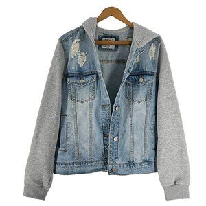 Ladies Tattoo Jeans Distressed Denim & Fleece Jean Jacket Size M